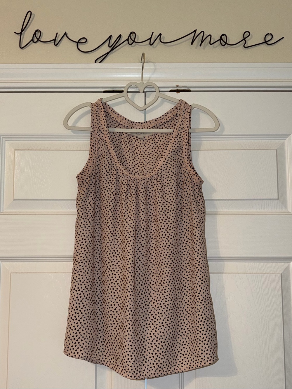LOFT Blush Pink Sleeveless Top with Black Heart Print